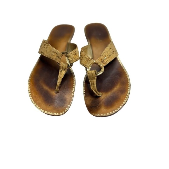 Lilly Pulitzer McKim Thong Sandals Women Size 8 Natural Cork Gold Ring Flat - Picture 3 of 7